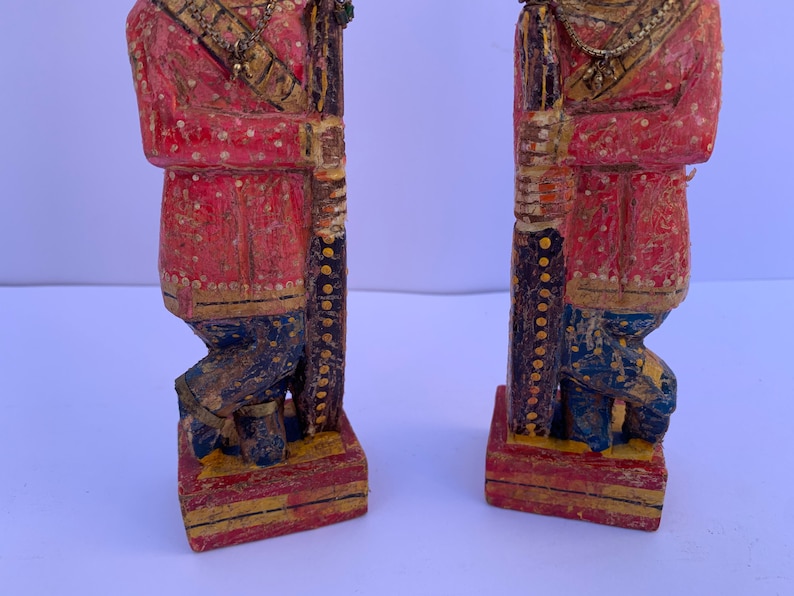 9 Inch Laxman Art Vintage Old Handicraft Wooden Hand Painted Welcome ManGate ManChowkidarRoyal GuardFigurine Statue Showpiece in Pair