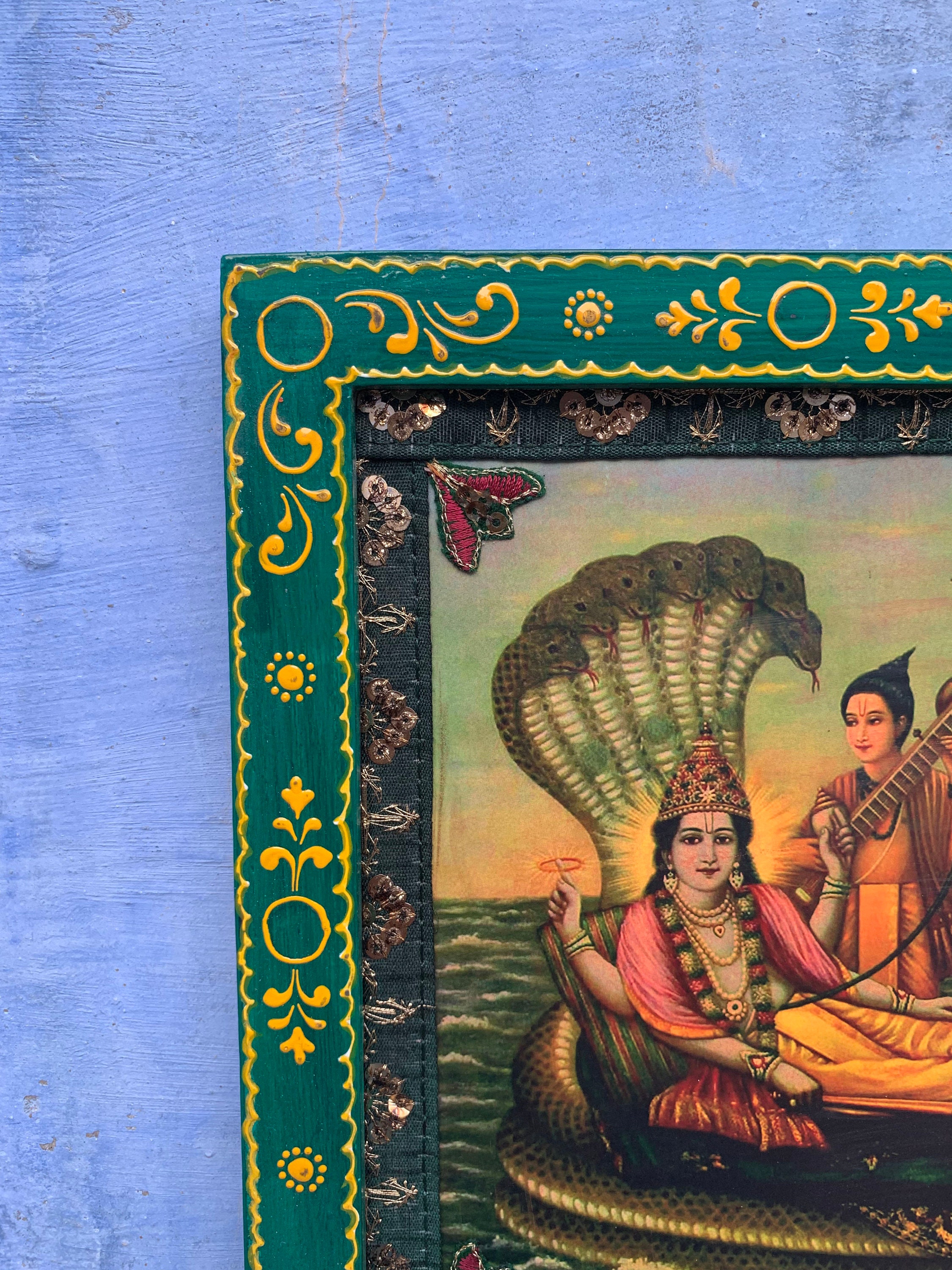 Abi Groups Signore Vishnu con vari Dio in legno Dio cornice per foto 33 x 25,4 cm, indù divinità decorazioni per la casa oggetti più economici vintage antico fatto a mano