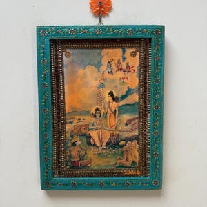 Vintage Rama Lakshman Photo Frame: Hand-Painted Hindu Deities Art (9x12 Inch)