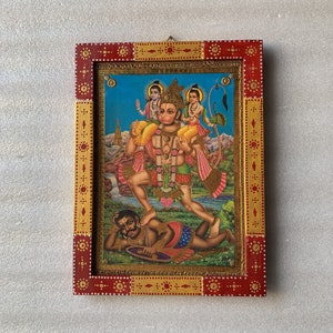Ram Laxman Hanuman Photo Frame, Ram Bhakt, Bajrangbali Photo, Vintage Indian Deities, God Photo, Wooden Wall Art Decor Picture Frame 9 x 12&quot;