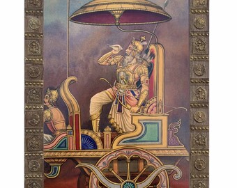 Dronacharya Vintage Photo, A scene from Mahabharata, Indian Hindu Gods Deities Vintage Religious Photo, Wooden Photo Frame Home Decor-8x11"