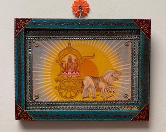 Surya Dev Photo Frame: Hand-Painted Wood Indian Art (9x12")