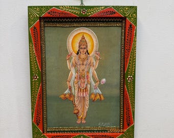 Abi Groups Signore sathyanarayana swamy legno dio cornice foto (33 x 25 cm, multicolor) dio cornice regalo appendere parete casa e arredamento degli dei indù più economici vintage antico fatto a mano