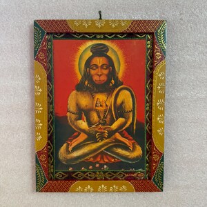 Vintage Hanuman Photo Frame: Handmade Painted Wooden Decor (9x12&quot;)