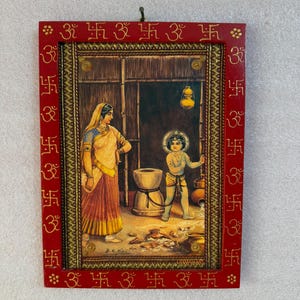 Hand Painted Krishna & Yashoda Photo Frame: Indian God Wall Decor (9x12&quot;)