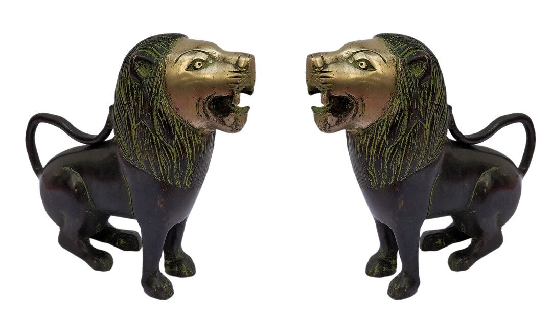 Vintage Brass Lion Statue Pair: Home Decor Figurine (6.5 Inch) - Etsy