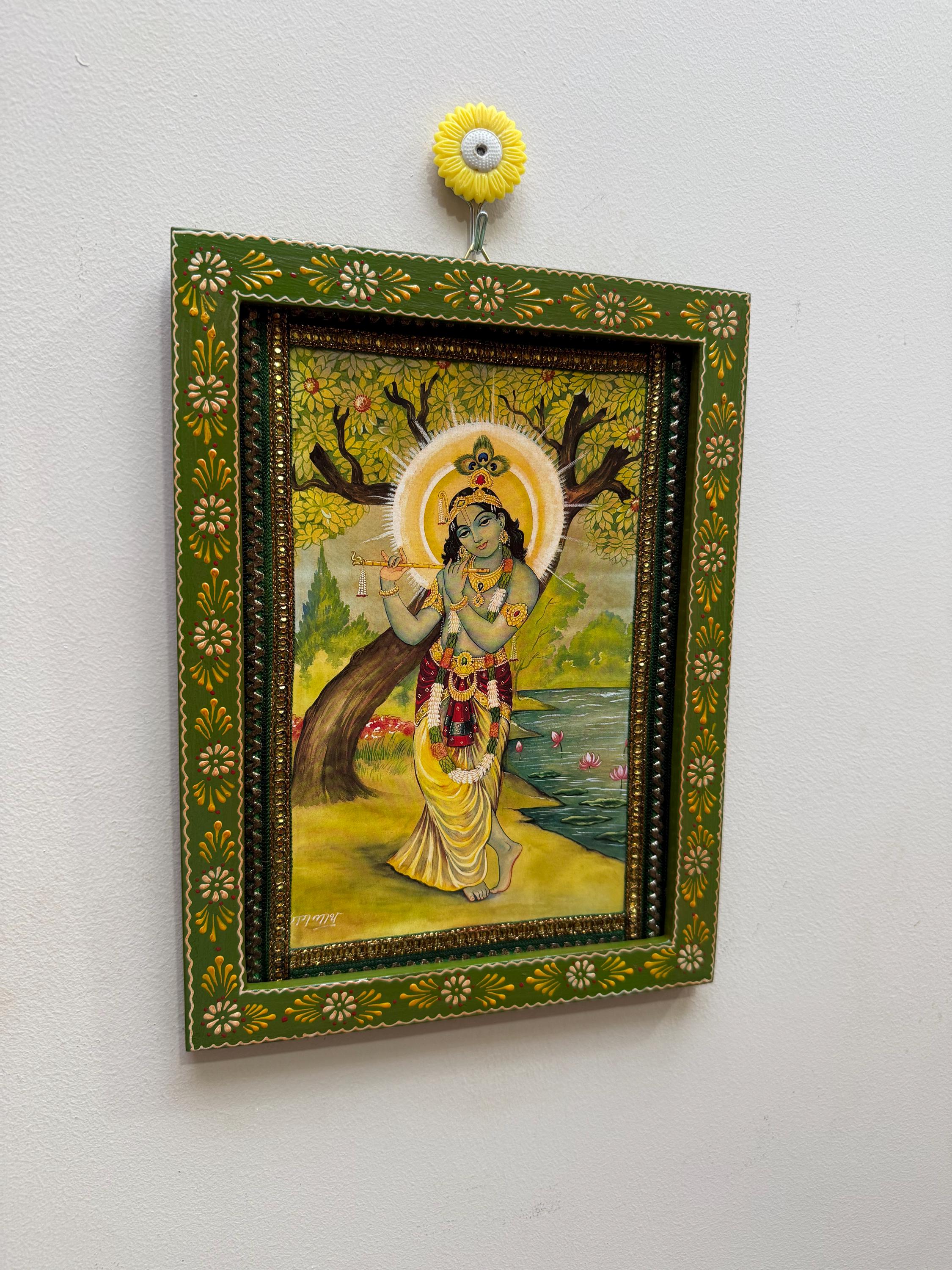Krishna Vintage Picture Frame Hindu God Photo Wooden Wall Art Decor ...