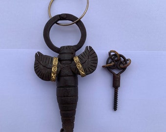 Padlock Metal Iron Vintage Scorpio Design Handmade Work Unique Lock, Collectible Home Security Lock, Old Indian padlock, With 1 key