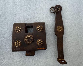 Antique Iron & Brass Lock: Handmade Vintage Security Padlock with Key