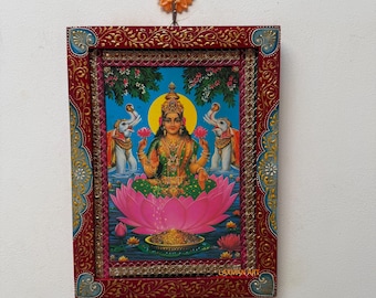 Vintage Lakshmi Picture Frame: Indian Hindu Goddess Photo Wall Art Decor (9 x 12)