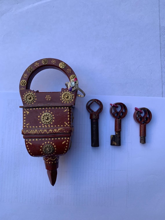 Vecchio Lucchetto E Chiave Vintage Antico In Ferro E Ottone - Foto 5