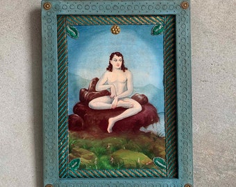 Indian vintage Saint photo, Mahatma Shukdev photo, old Photo, Indian Hindu Religious Frame, Wooden Painted Handmade Frame-8.5x11.5"