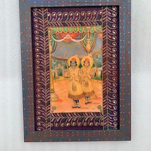 Bal Rama Lakshman Photo, A scene from Ayodhya Palace in the Ramayana, Vintage Indian God Deity Photos, Religious Photos For Home -11.5x15.5&quot;