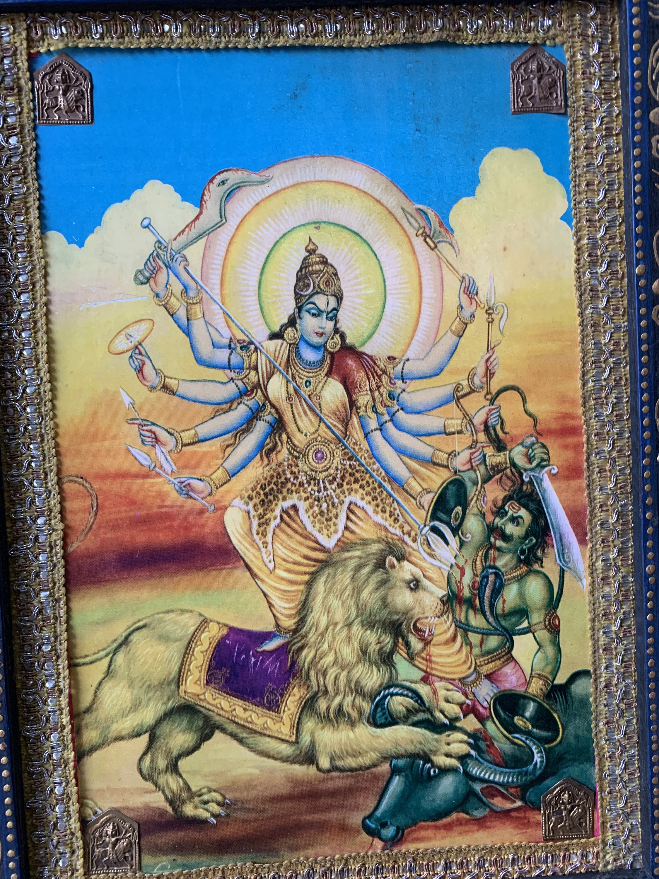Vintage God Durga Photo Frame: Collectible Hindu Art Wall Decor (9x12 ...