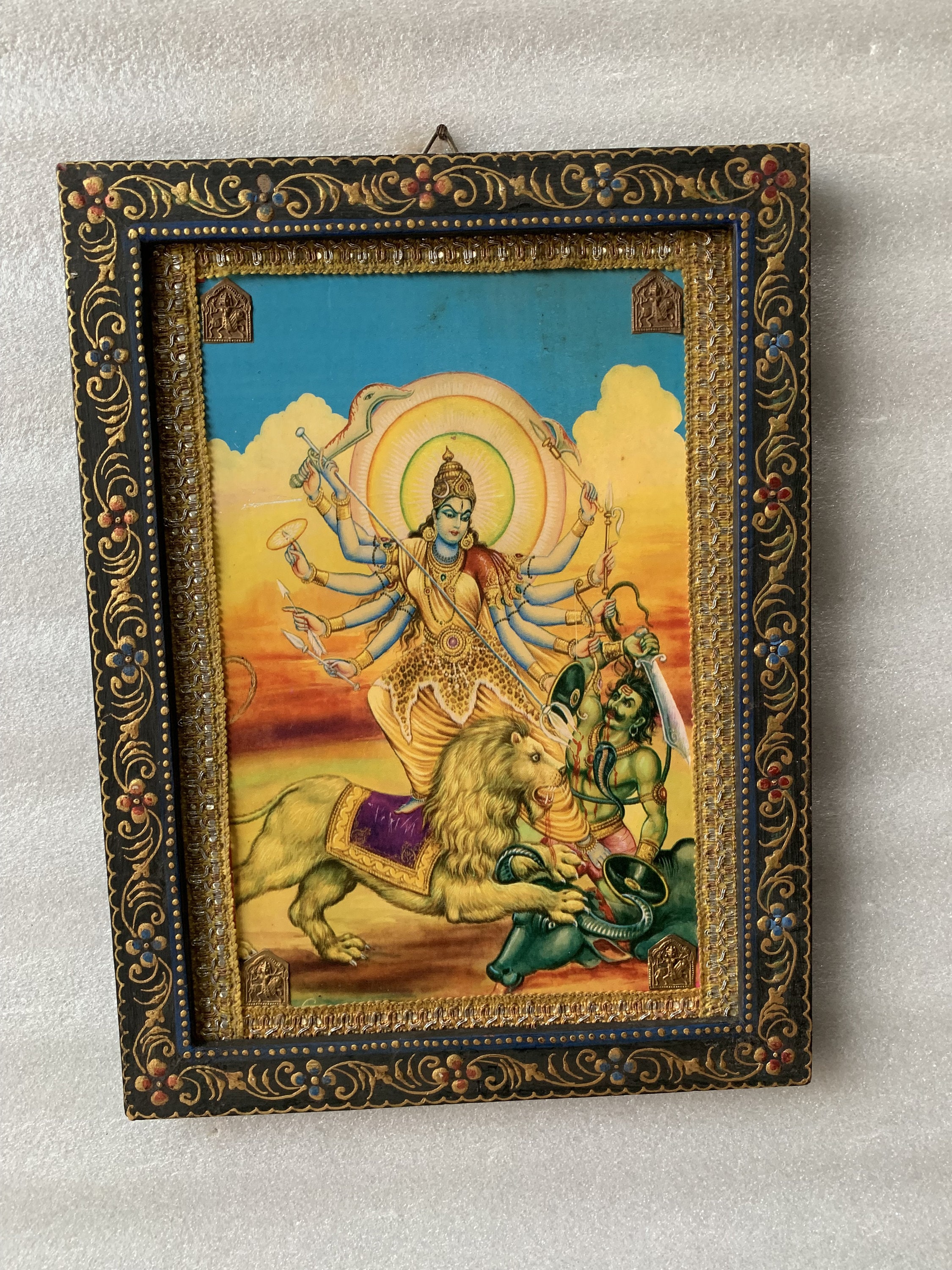 Vintage God Durga Photo Frame: Collectible Hindu Art Wall Decor (9x12 ...