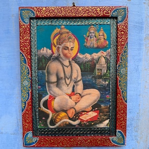 Hanuman Photo Frame, Bajrangbali Photo, Vintage Indian Deities, God Photo, Wall  Art, Wooden Wall Decor Picture Painted Frame - 9 x 12&quot;
