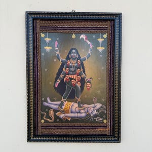 Vintage Hindu Goddess Kali Picture Frame: Indian Religious Wall Art (16 x 22&quot;)