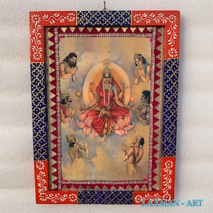 Bilderrahmen Siddlidhatri Durga Mata, indische Göttin Vintage bemalter hölzerner Bilderrahmen, hinduistisches religiöses Foto für Wohndekor - 23,5 x 30,5 cm