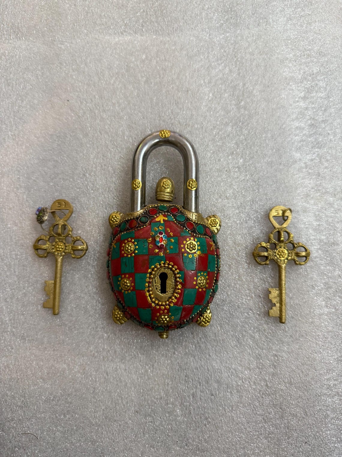 Vintage Brass Turtle Lock: Indian Stone Work Padlock With Keys - Etsy
