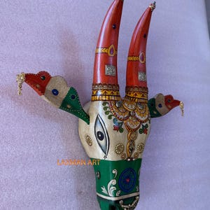 Hand Painted Wooden Nandi Cow Head: Indian Wall Decor (15 inch)
