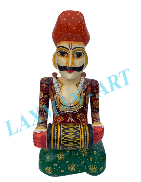 Wooden Musician Statue Indian Rajasthani Hand Painted Etsy