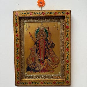 Vintage Hand-Painted Kali Maa Photo Frame - Hindu Goddess Wall Art (12x16 Inch