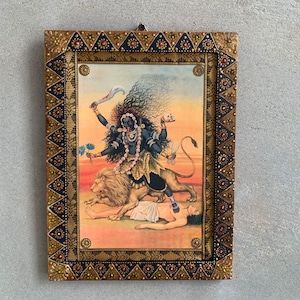Maha Kali Photo: Hindu Goddess Art, Vintage Painted Wood Frame (9x12&quot;)