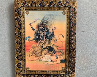 Frame Photo Kali, Maha Kali Photo, Indian Hindu Goddess Photo, Indian Deity Religious Photo, Wall Art Decor Wooden Painted Frame-8.5x11.5&quot;