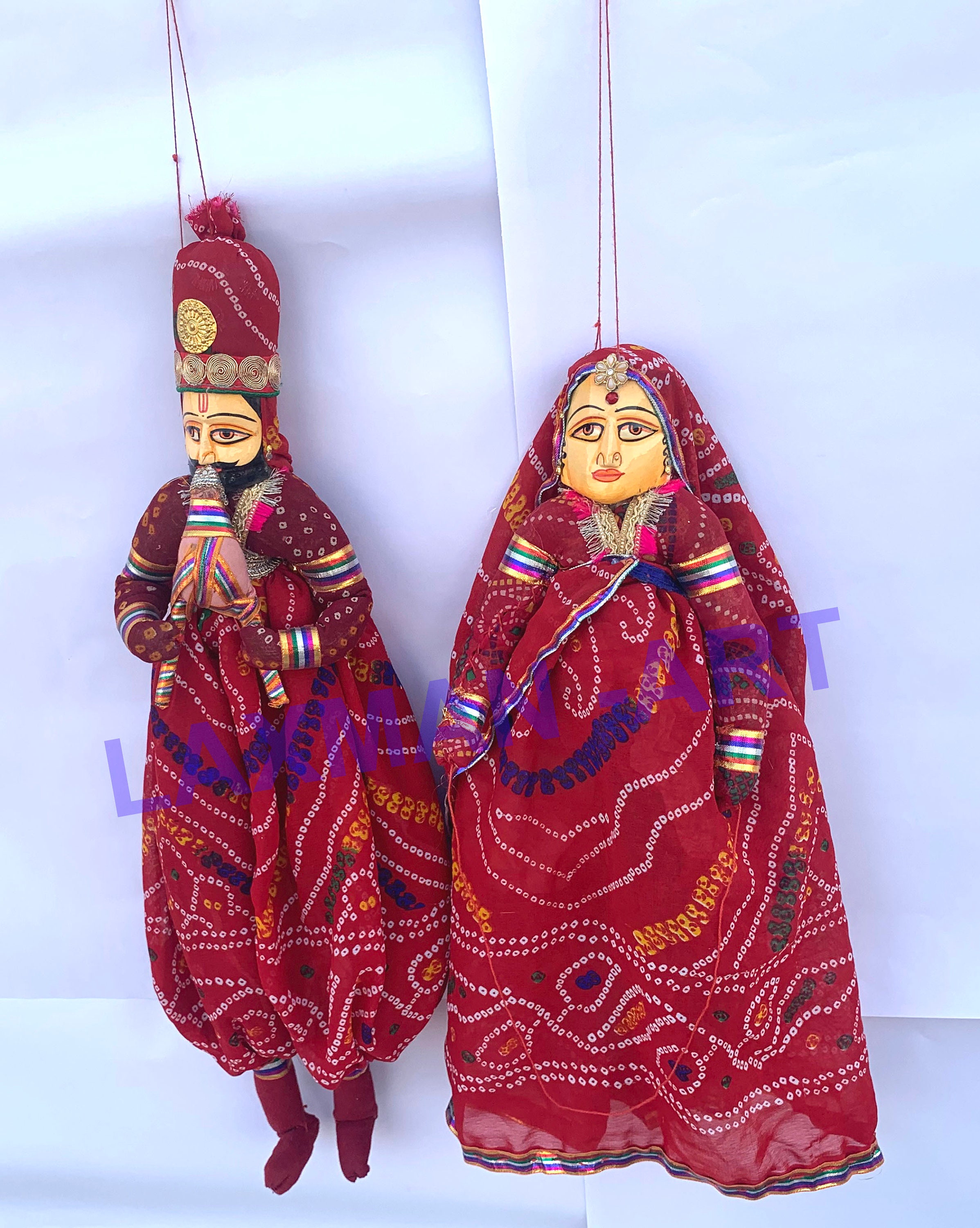 Indian Handmade Hanging Puppets Vintage Dolls Rajasthani Kathpulai 5 Pair Lot 