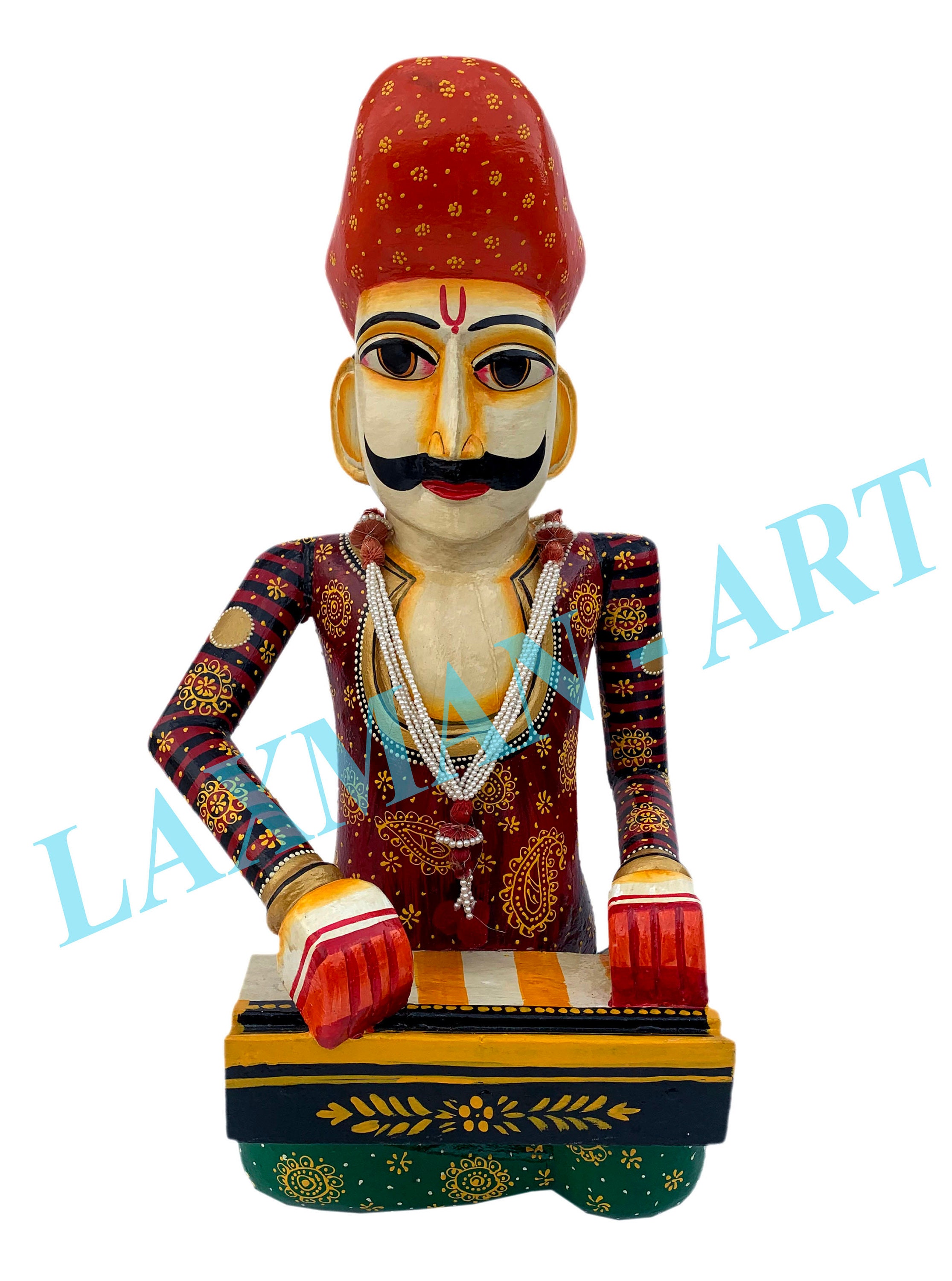 Wooden Musician Statue Indian Rajasthani Hand Painted Etsy UK