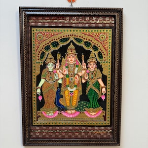 Lord Murugan Tanjore Painting: Handmade Hindu Art, Wooden Frame (16 x 22)