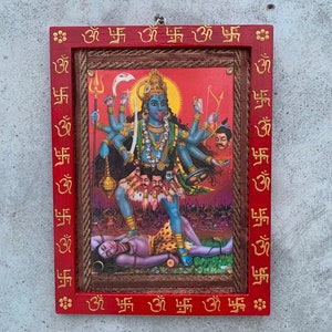 Kali Mata Photo Frame: Hindu Goddess Art, Painted Wood Frame (8.5x11.5&quot;)
