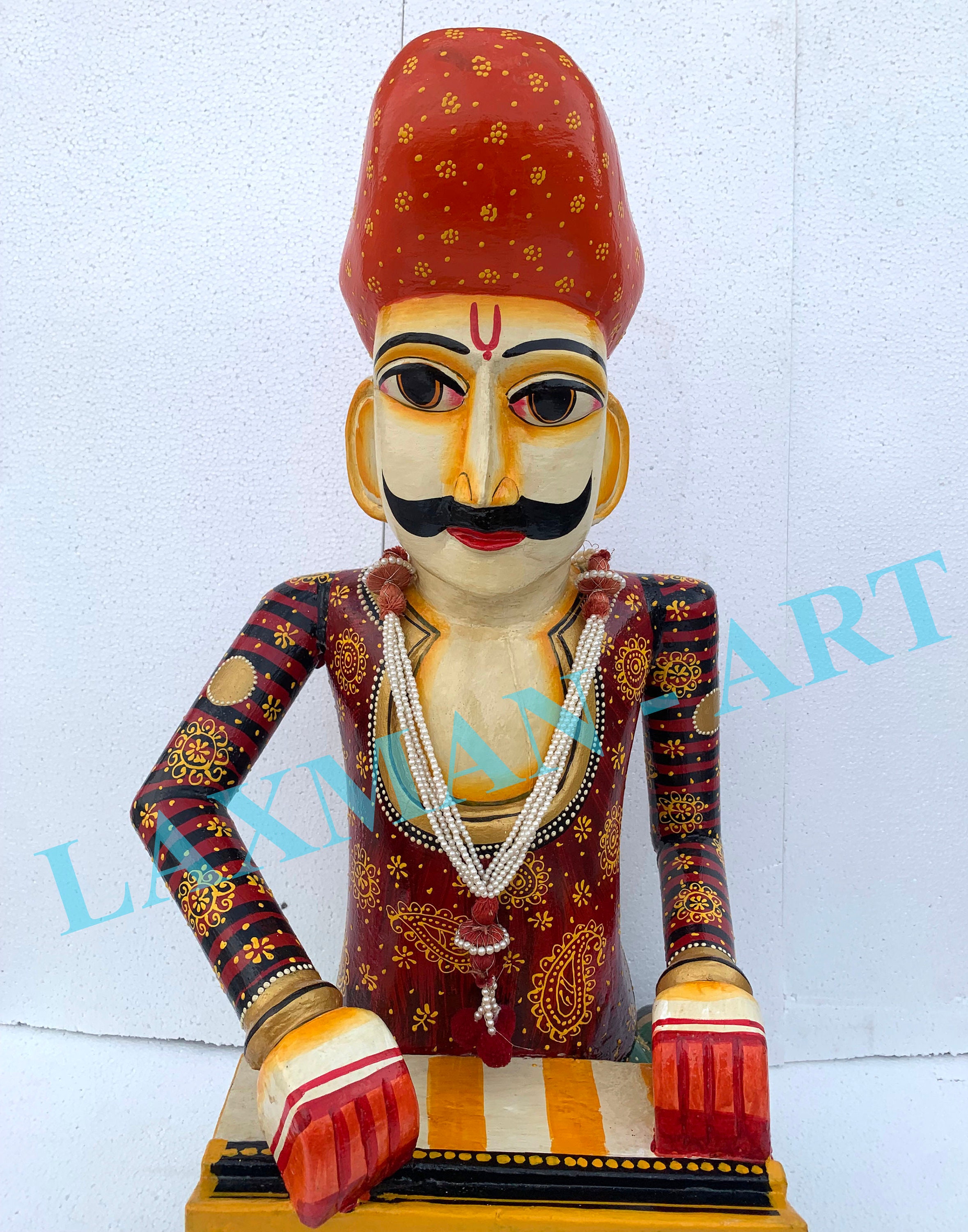 Wooden Musician Statue Indian Rajasthani Hand Painted Etsy