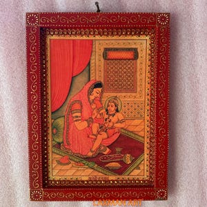 Bal Hanuman with His Mother Anjani Photo, Indian Deities Photo, Indian Gods Religious Vintage Photo Wooden Wall Decor Picture Frame -9 x 12&quot;