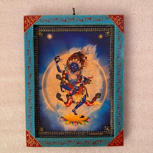 Vintage Troma Nagmo Kali Photo in Hand-Painted Frame: Hindu Goddess Wall Art (9x12)