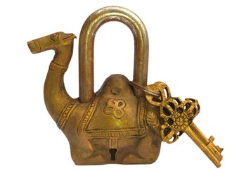 Brass Camel Lock, Vintage Safety Lock, Camel Shaped lock, Vintage Indian padlock, Animal shaped padlock, Brass Door Security lock and 2 key