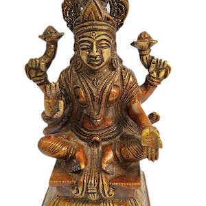 Lakshmi Statue, Brass Goddess Laxmi Old Vintage Idol for Home Temple, Hindu Goddess of Fortune for Puja, Lakshmi Maa Sculpture for Pooja