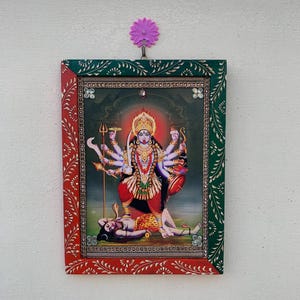 Vintage Maa Kali Photo in Hand-Painted Frame: Indian God Wall Decor (9x12&quot;)