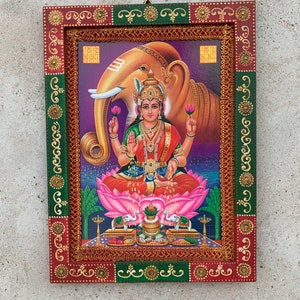 Lakshmi Photo Frame: Vintage Indian Goddess Art, Wooden Wall Decor