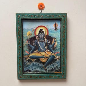 God Picture Frame Shiva, Hindu God Poster Frame, Indian Deity God Wooden Handmade Religious Wall Art Decor, Pooja decor Photo - 12 x 16 &quot;