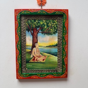 Vintage Photo Frame, Saint Tulsidas Picture, Indian Mystic Poet Religious Sadhu Mahatma Frame, Wooden Indian Hand Painted Frame - 9 x 12 &quot;