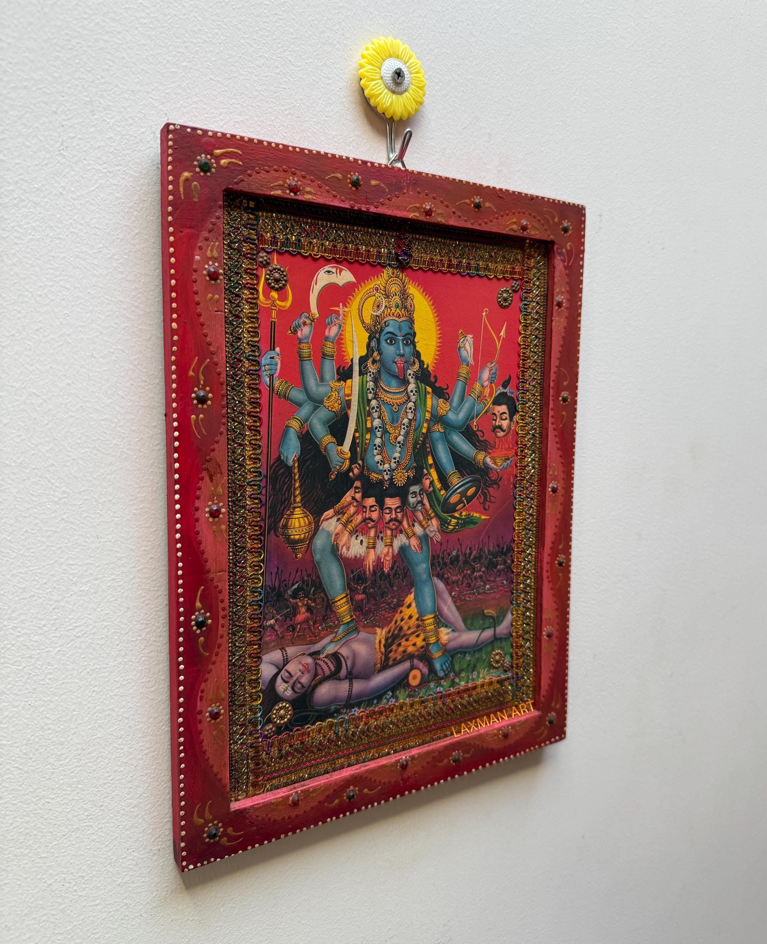 Buy Old Goddess Kali Photo Frame: Hindu God Art, Painted Wood Frame ...