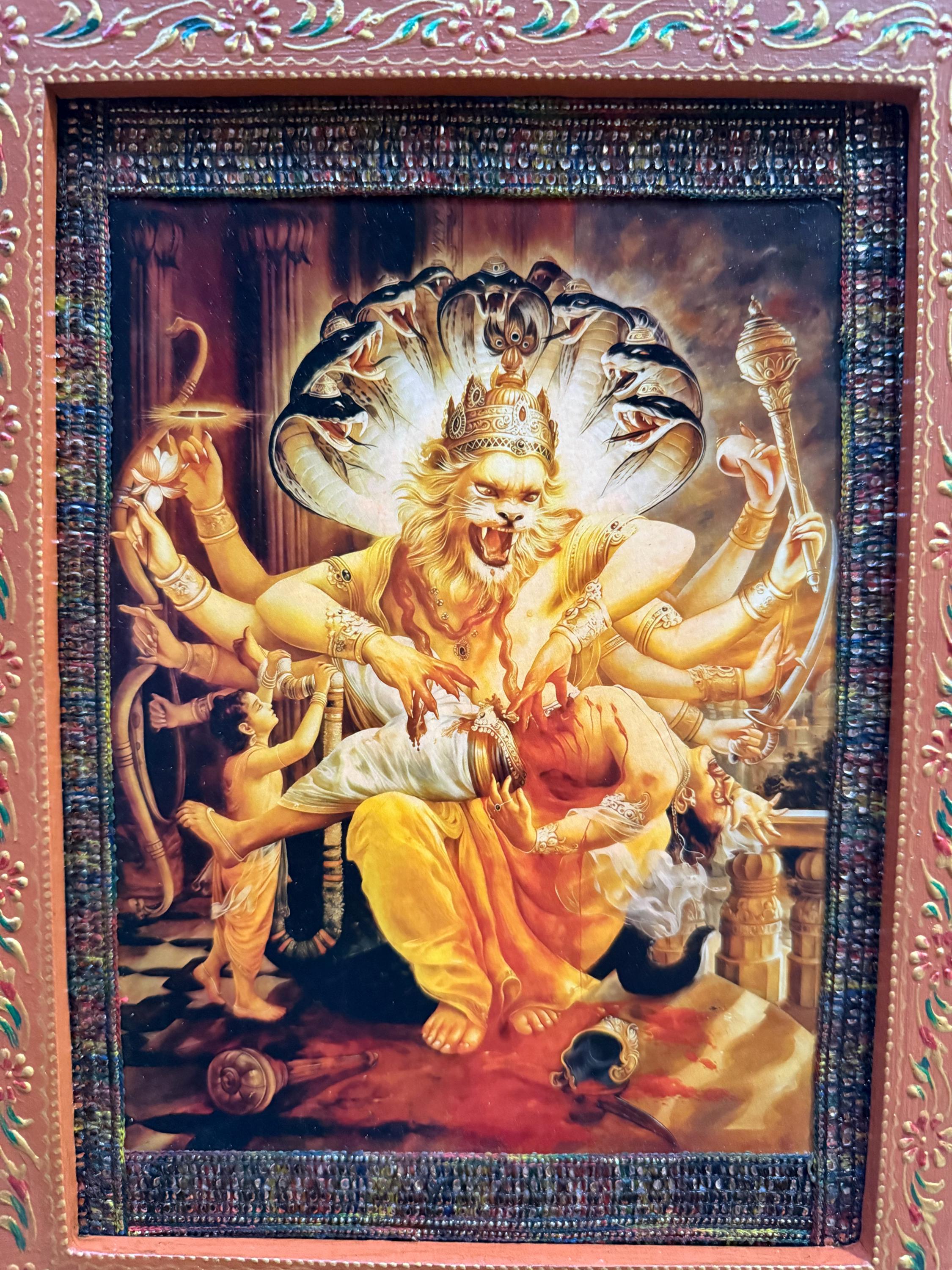 Vintage Narasimha Swamy Photo Frame: Hindu God Painted Wooden Frame ...