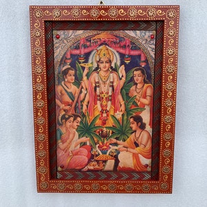 Vintage Lord Vishnu Photo Frame: Handmade Painted Hindu Art (8.5x11.5&quot;)