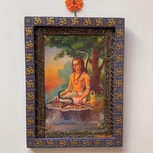 Vintage Sant Eknath Photo in Hand-Painted Wooden Frame (9x12 Inch)