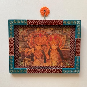 Handmade Radha Krishna Photo Frame: Vintage Hindu Art (9x12 Inch