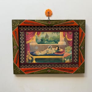 Vintage kunst ingelijst Lord Rama met moeder Kausalya uit de epische Ramayana-poster (12 x 16")