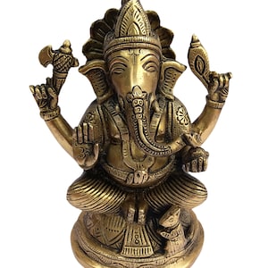 Vintage Brass Ganesha Statue: Hindu God Idol, Indian Art Sculpture
