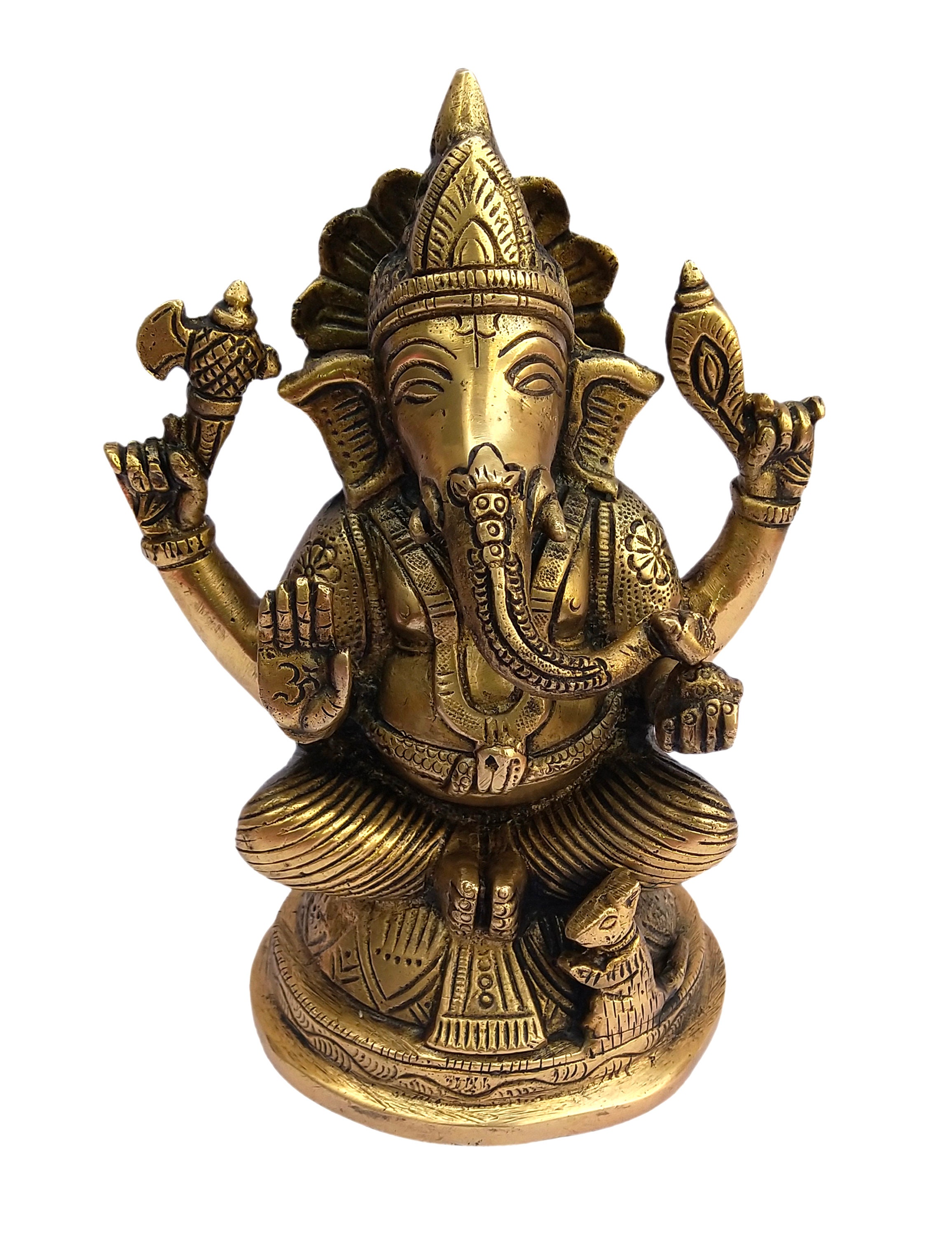 Vintage Brass Ganesha Statue: Hindu God Idol, Indian Art Sculpture