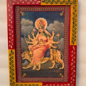 Bilderrahmen, Kushmanda Durga Mata Foto, indische Gottheit Vintage Foto, Wandkunst, Wandbehang, hinduistische religiöse Gottheit heiliges Foto - 9 x 12 &quot;